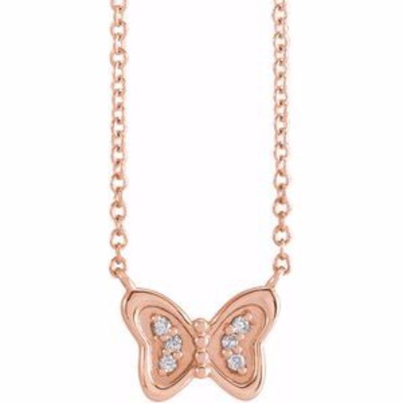 14K Rose .025 CTW Diamond Butterfly 16" Necklace